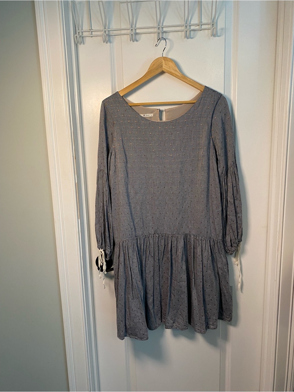 Paper Crown Anthropologie Dusty Blue Long-Sleeve Drop-Waist Dress